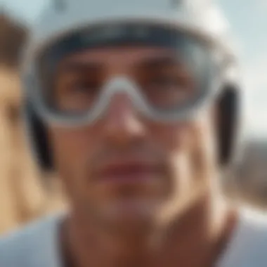 Athlete wearing white Oakley goggles in an extreme sports setting