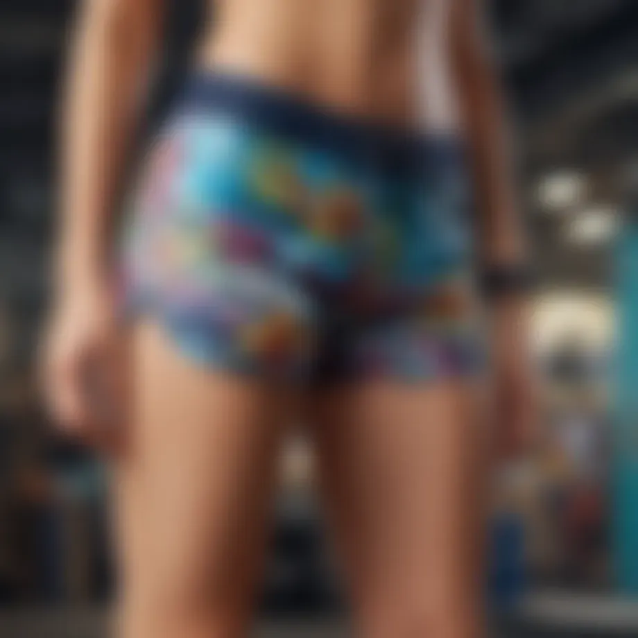 A vibrant display of long board shorts designed for extreme sports, showcasing various colors and patterns.