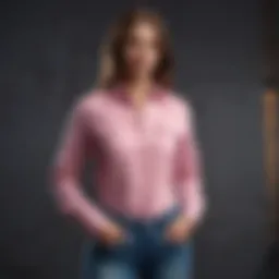 Stylish pink long sleeve shirt paired with denim jeans