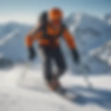 Extreme Skiing with Proper Safety Gear Athlete wearing a downhill certified helmet while skiing down a slope