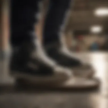 A skateboarder cleaning and maintaining their Fallen skate shoes, emphasizing the importance of upkeep.