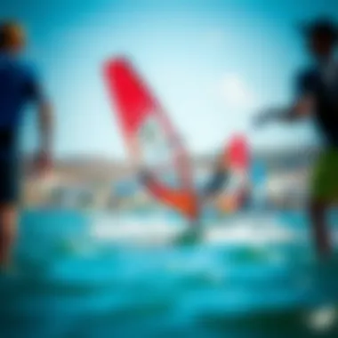 Freeride windsurfing community on the beach