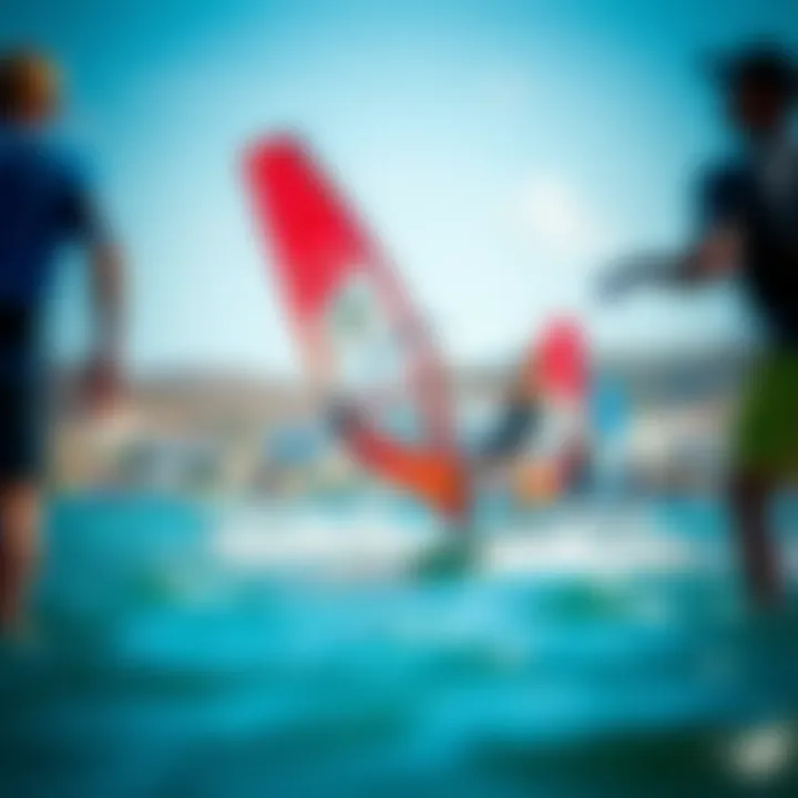 Freeride windsurfing community on the beach