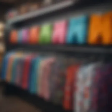 A colorful array of patterned shorts displayed in a retail setting