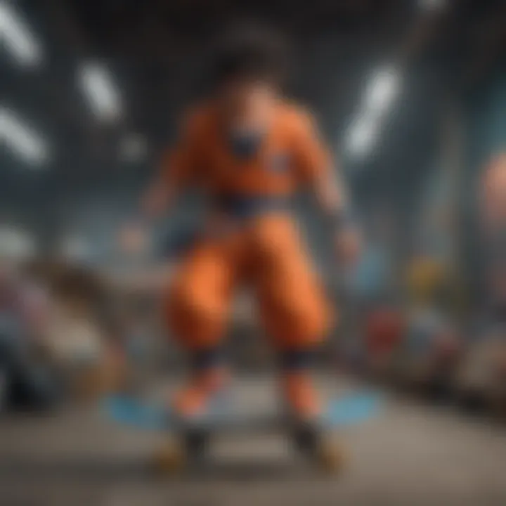 Goku surrounded by skateboarding paraphernalia, highlighting his influence