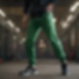 Dynamic athlete showcasing the flexibility of green track pants in action.