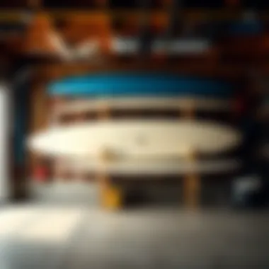 Compact surfboard storage solution in a garage