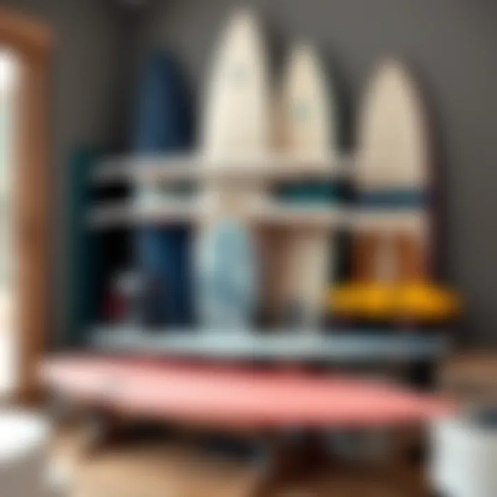 Surfboards displayed on a creative custom rack
