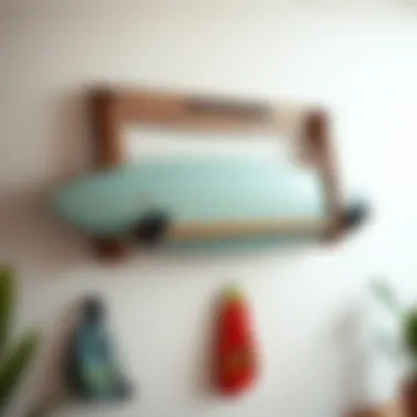 Elegant wooden surfboard rack mounted on a wall