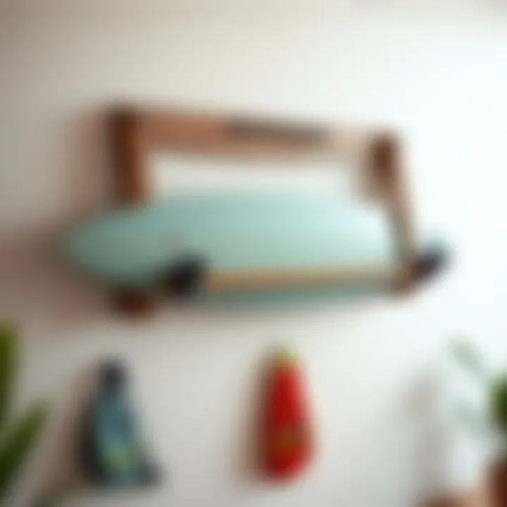Elegant wooden surfboard rack mounted on a wall