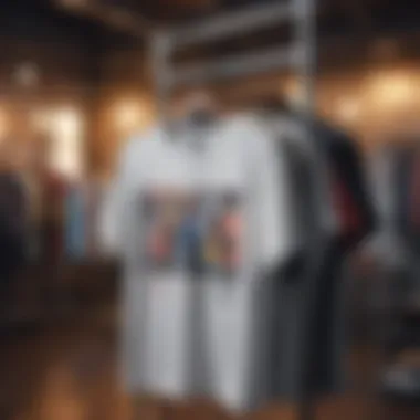 An array of anime-themed shirts displayed on a hanger