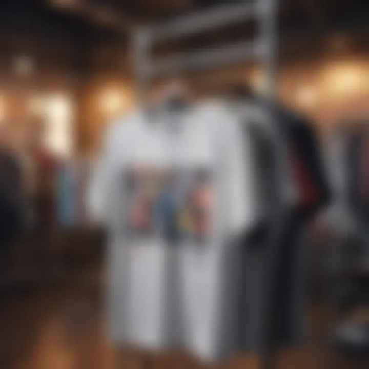 An array of anime-themed shirts displayed on a hanger