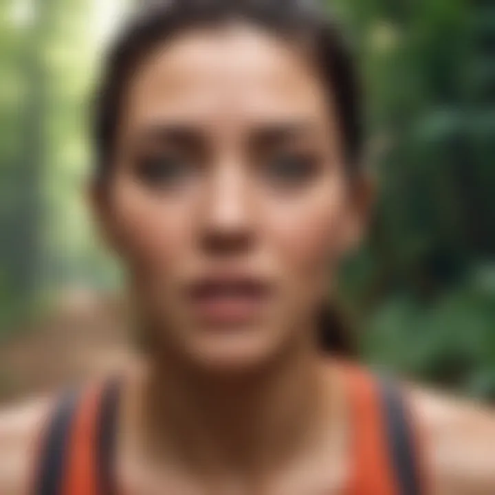 Runner practicing deep breathing techniques on a trail