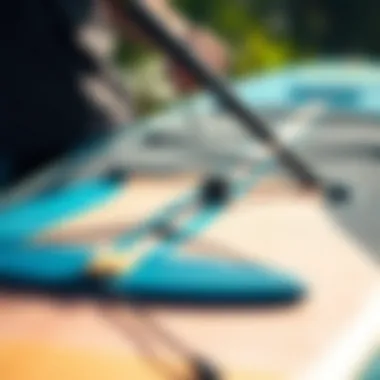 A close-up of an inflatable paddle board's construction materials