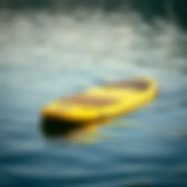 A sleek inflatable paddle board gliding on calm water