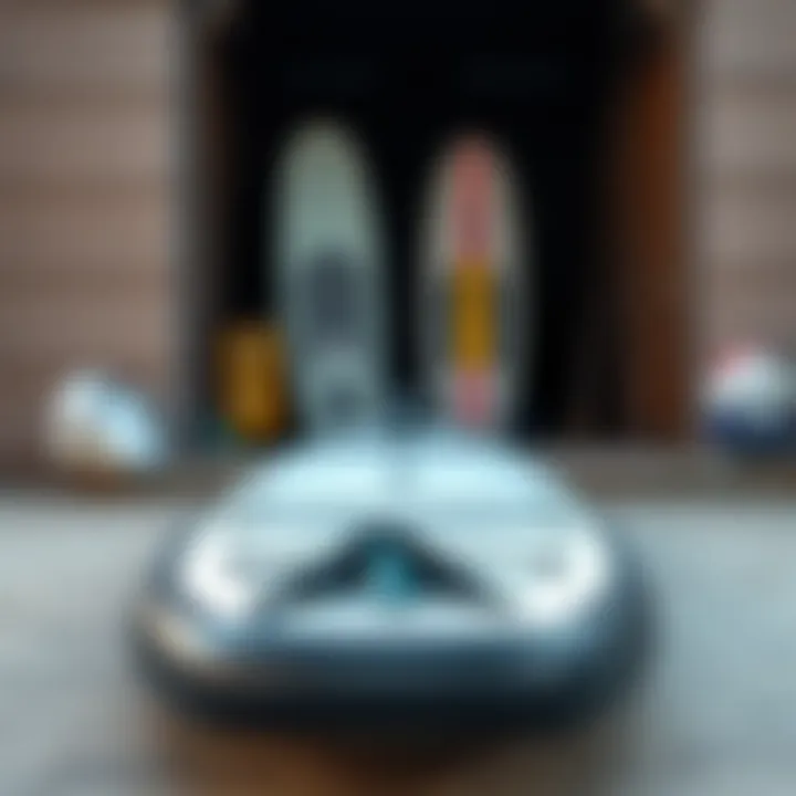 An inflatable paddle board packed and ready for travel