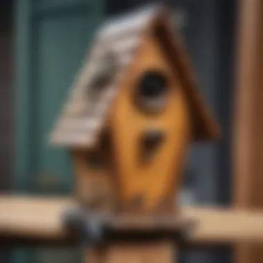 Close-up of skateboard deck showcasing unique birdhouse art