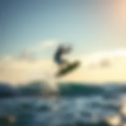 Kiteboarder performing a jump over the waves