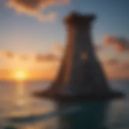 The majestic silhouette of the Krypt Tower against the Bimini sunset.