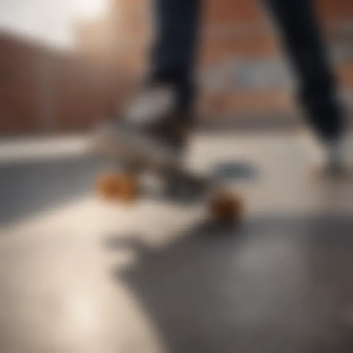 Skater performing tricks with long skateboard trucks on a ramp