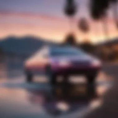 A picturesque sunset backdrop with the Lyft hydrofoil docked by the shore.