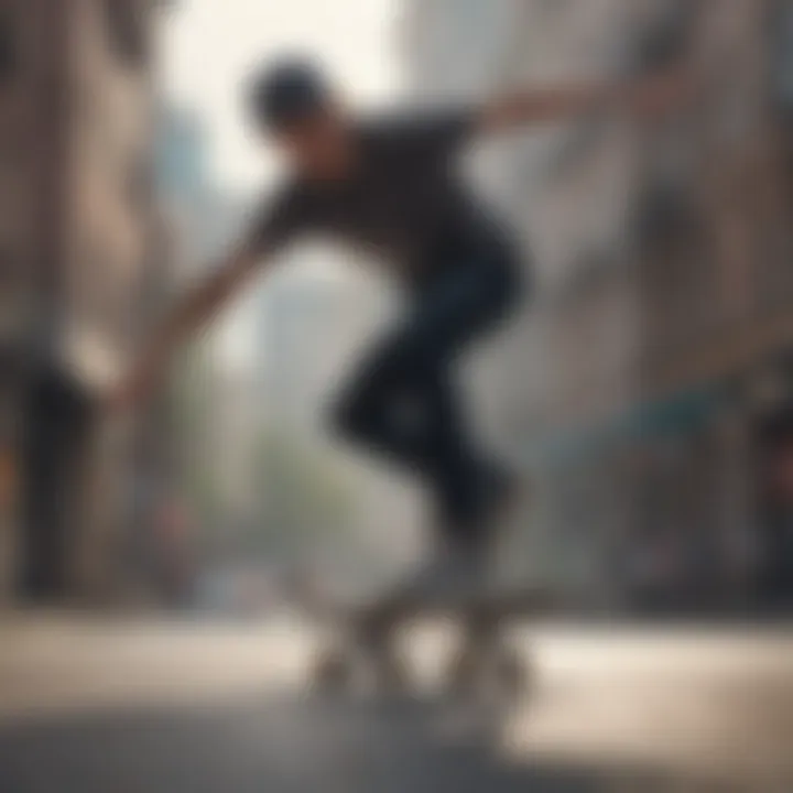 A professional skater demonstrating balance on a skateboard