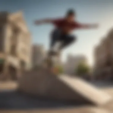 A skateboarder performing an ollie over an obstacle