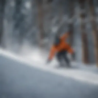 Snowboarder practicing a fall line stop technique on a downhill trail