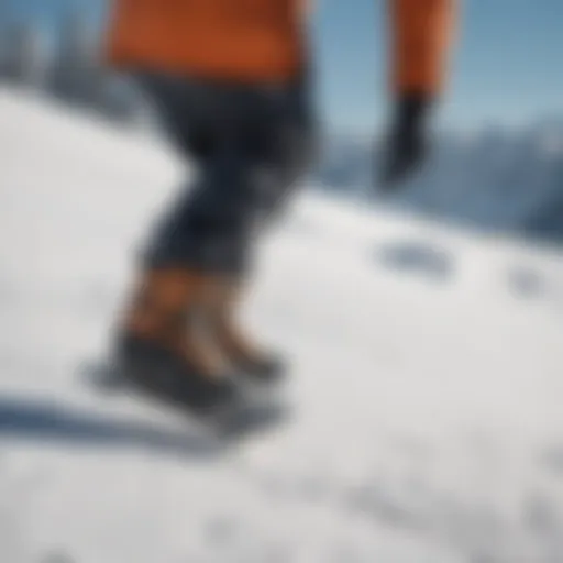 Snowboarder demonstrating the heel side stop technique on a snowy slope