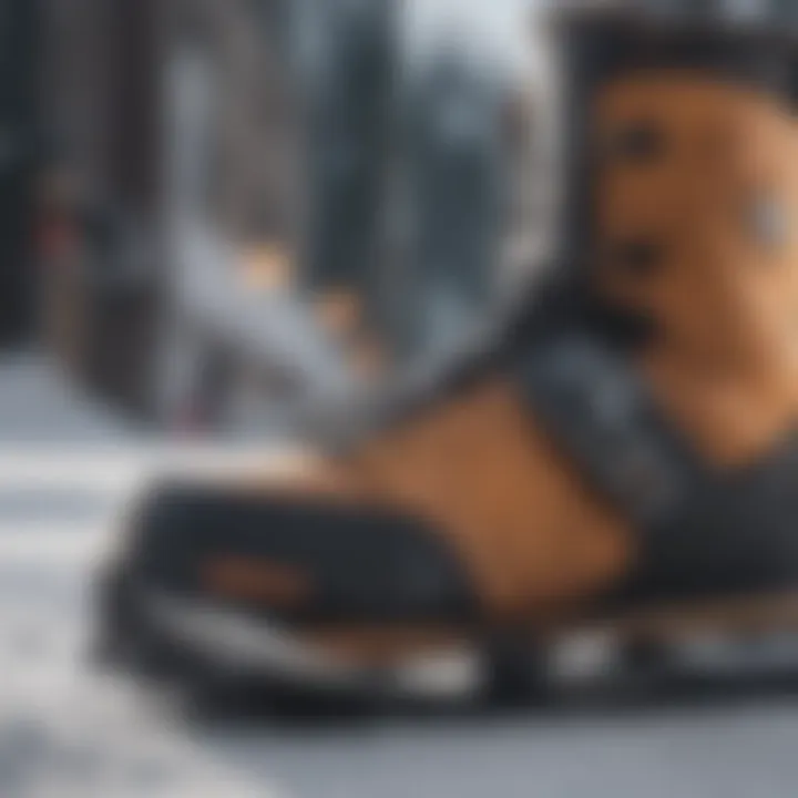 Close-up of essential snowboarding gear including boots and bindings