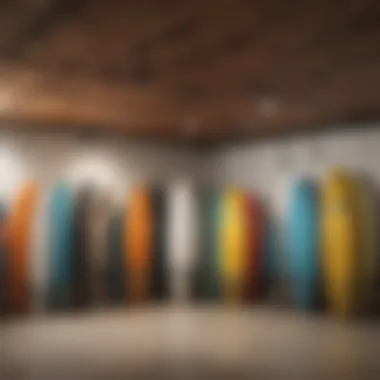 Safety and Security in Storing Surfboards on Ceilings Surfboards securely stored using hangers