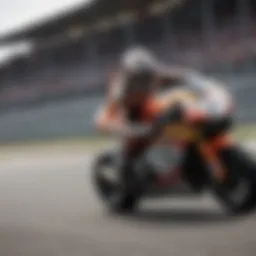 Dynamic motorcycle racing action on the track
