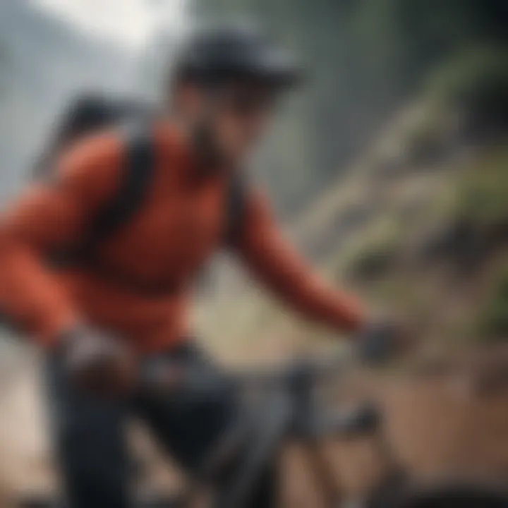 Mountain biker using cutting-edge accessories during a challenging trail ride