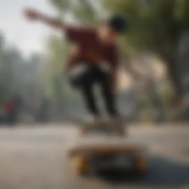 Skater performing a trick emphasizing board and rider alignment