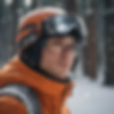 A snowboarder wearing glasses navigating snowy terrain