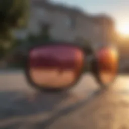 Close-up of Oakley sunglasses showcasing lens technology