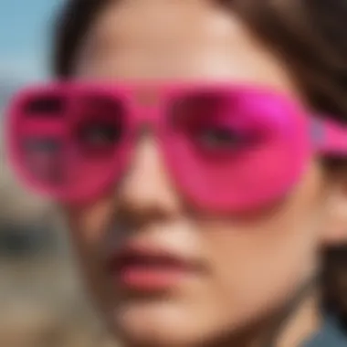 Active individuals wearing neon pink sunglasses while engaging in extreme sports