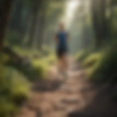 Running on a Scenic Trail A runner on a scenic trail during training