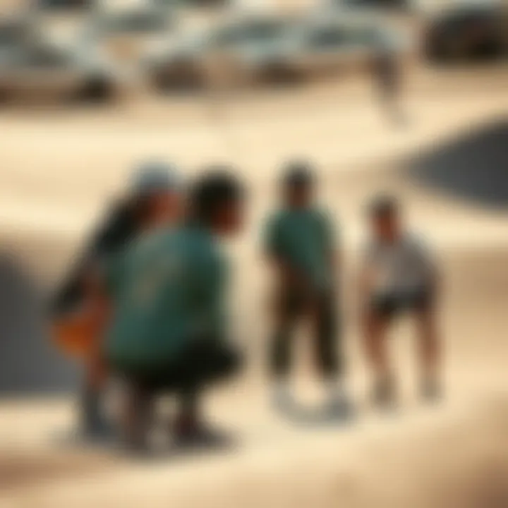 Group of athletes discussing gear trends influenced by Nyjah Huston