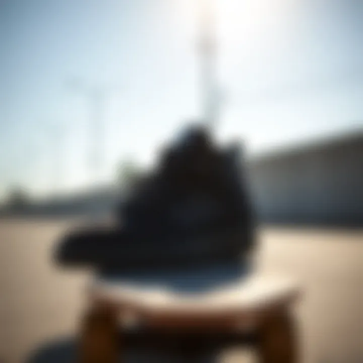 Stylish black Nyjah Huston shoes on a skateboard