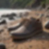 Stylish Olukai Hokua shoes on rocky beach