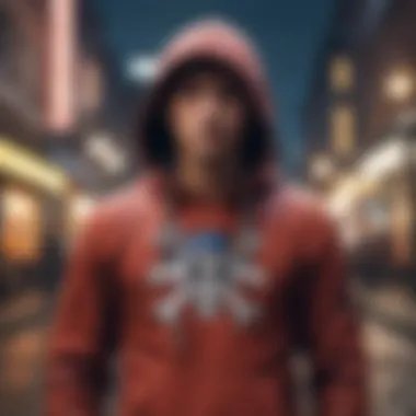 A collection of One Piece hoodies displayed in a trendy urban setting.