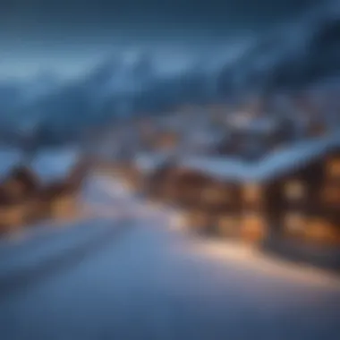 A picturesque ski village surrounded by winter landscape