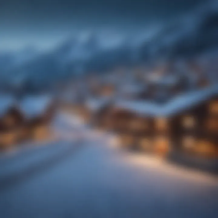 A picturesque ski village surrounded by winter landscape