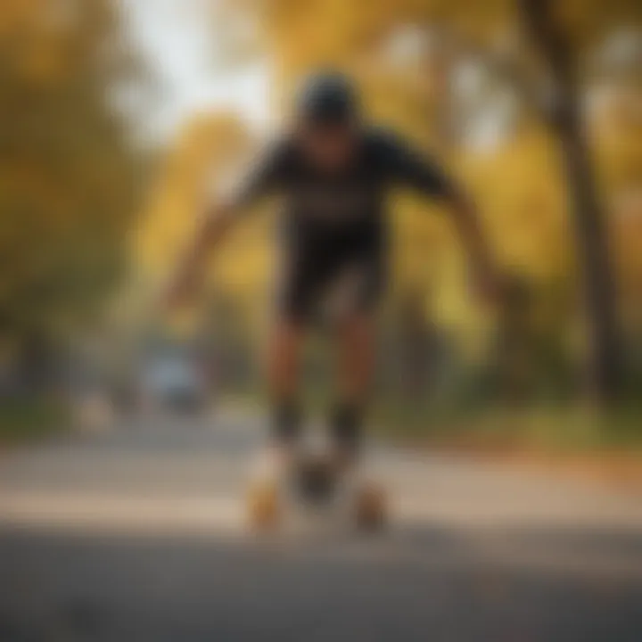 Longboard enthusiast performing tricks in a scenic park setting