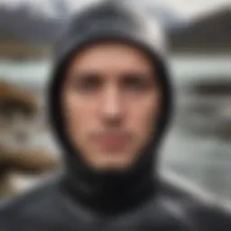 Close-up view of high-performance wetsuit hood materials showcasing texture and flexibility