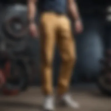 Patterned Chinos with Extreme Sports Gear Close-up of stylish patterned chino pants paired with extreme sports gear.