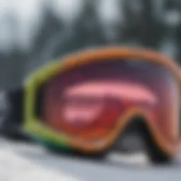 A close-up view of Pit Viper snow goggles showcasing their vibrant colors and unique design.