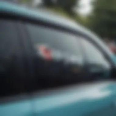 Close-up view of a Rip Curl sticker applied to a car window