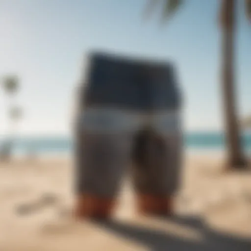 Stylish RVCA swimming shorts displayed on a sandy beach